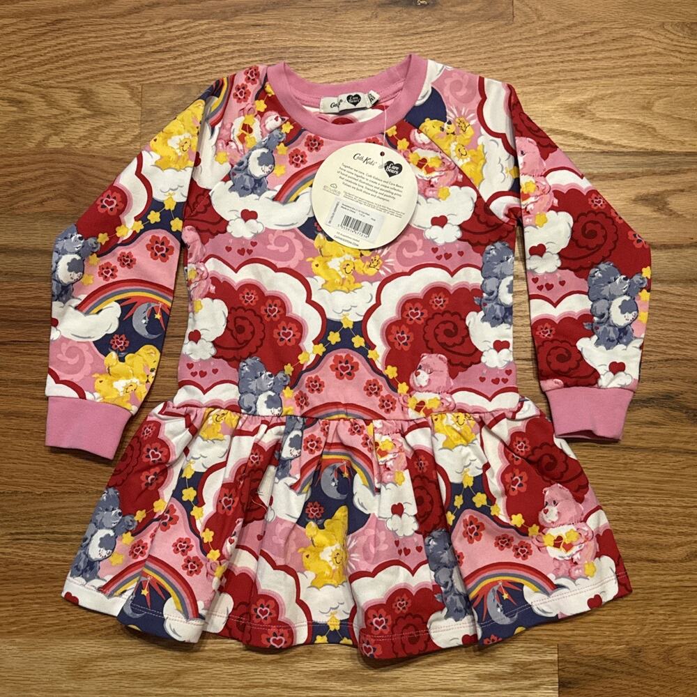 NWT Cath Kidston Care Bears Cotton Baby Girls Sweatshirt Dress Size 1-2 Yrs